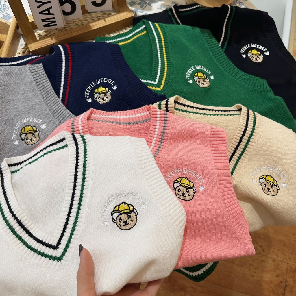 Áo Len Không Tay Cổ Chữ V Họa Tiết Hoạt Hình Phong Cách Phương Tây Thời Trang Mùa Thu 2023 Dành Cho Bé Trai Và