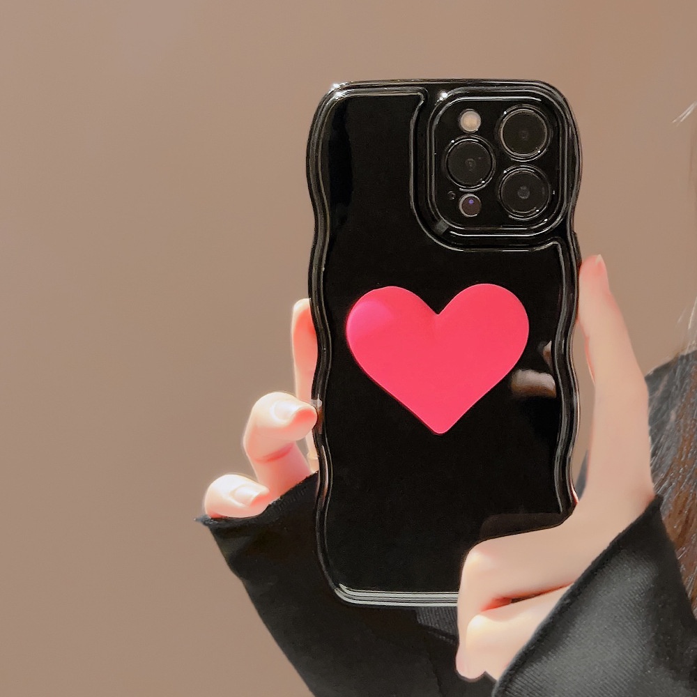 Ốp Điện Thoại Mềm Màu Đen Trơn Họa Tiết Trái Tim 3d Bảo Vệ Ống Kính Máy Ảnh Cho iphone 11 12 13 14 15 plus pro max