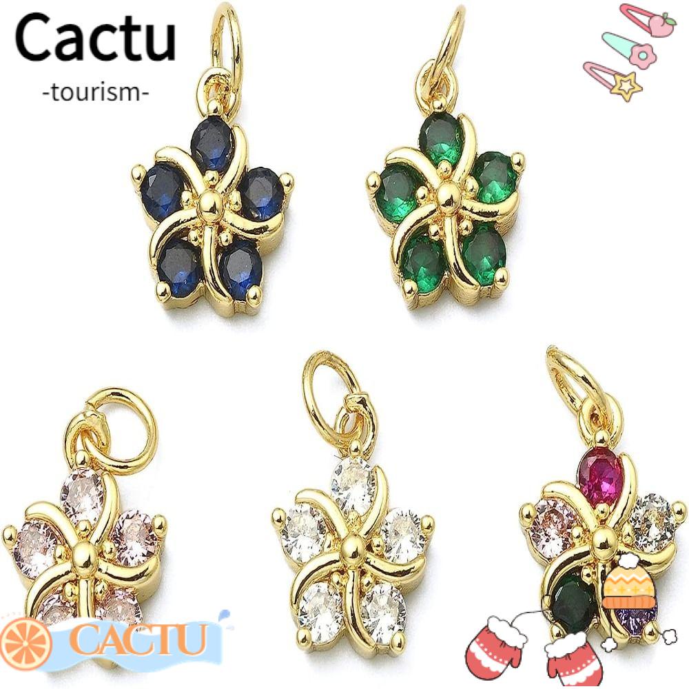 Cactu charms vàng thật, đồng thau và khối zirconia màu tím nhạt, trắng, đen, xanh lá cây, xanh lam, xanh hồ, hoa hồng đỏ hoa hồng, phụ kiện trang sức khối màu ngẫu nhiên