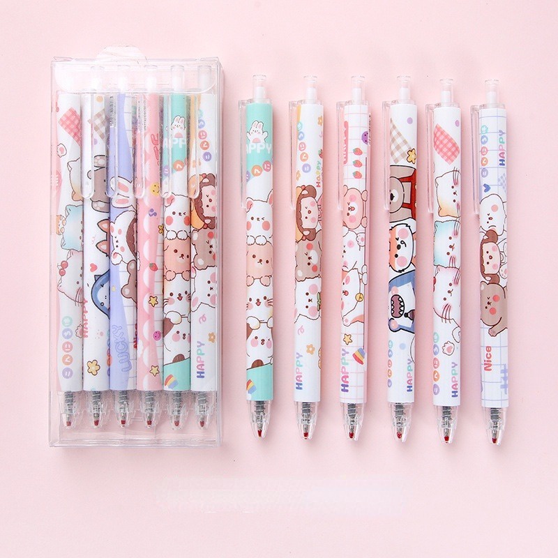Set 6 Bút Mực Gel Ngòi Bút 0.5Mm Màu Đen Thời Trang Bộ 6 bút gel thời trang đen 0,5mm