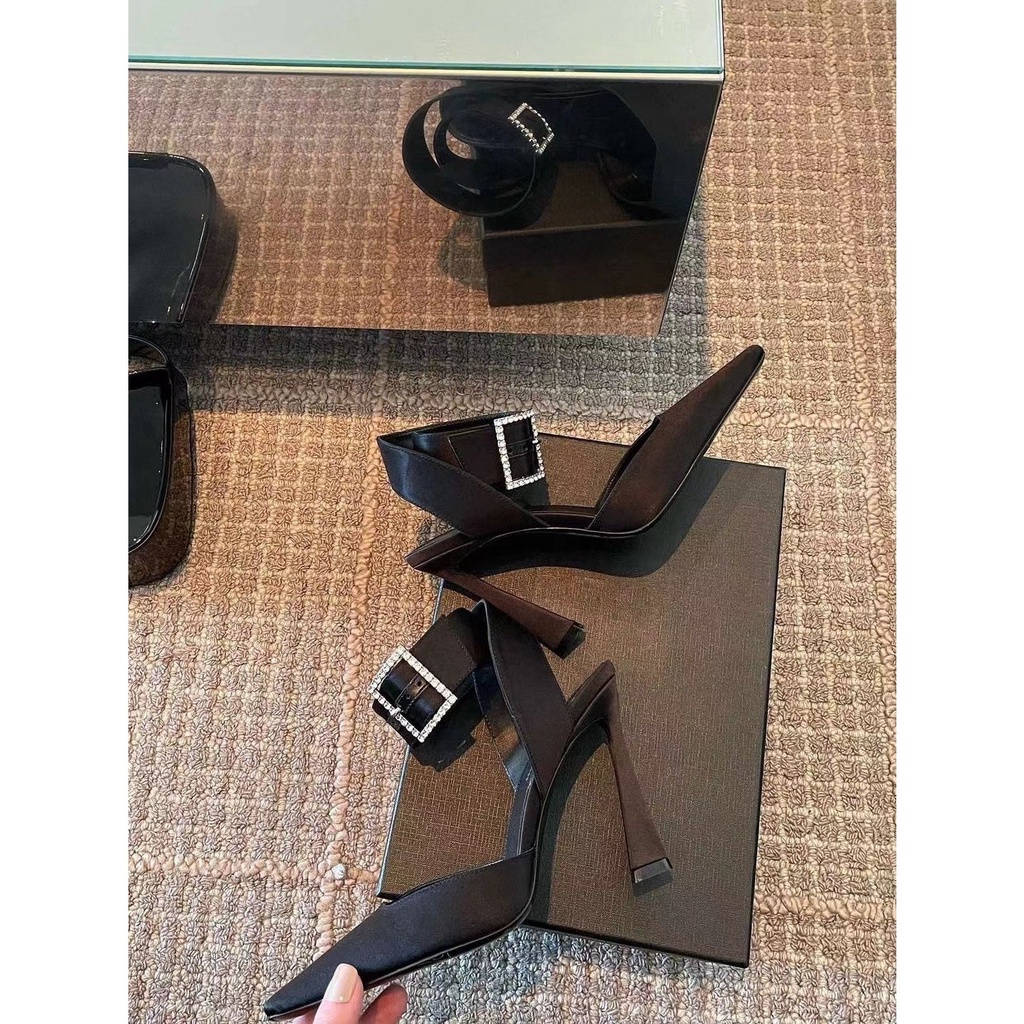 Sandal Cao Gót Mũi Nhọn Phong Cách Mới 2023 Bằng satin Sang Trọng grsm
