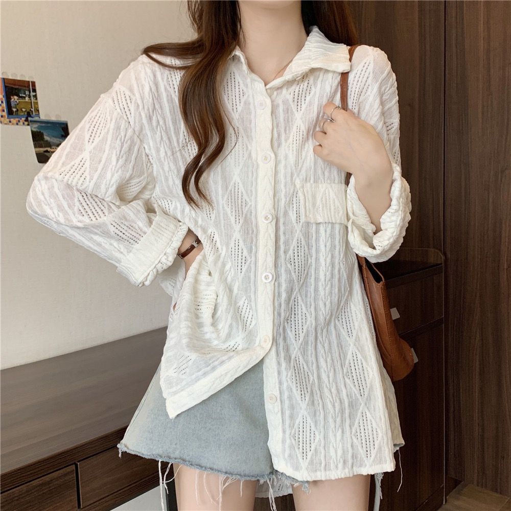 Áo Sơ Mi Dài Tay Chống Nắng Thiết Kế Đục Lỗ Phong Cách Pháp Thời Trang Mùa Hè