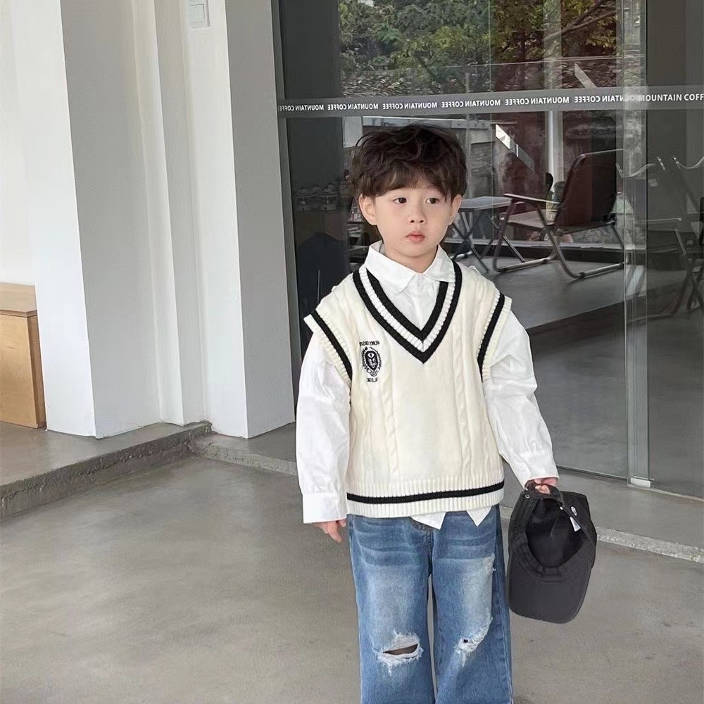 Áo Ghi Lê Dệt Kim Phong Cách Preppy Hàn Quốc Thời Trang Xuân Thu Cho Bé