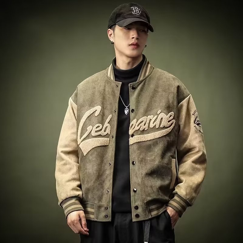 Áo Khoác Bóng Chày Da Lộn vintage Thời Trang Xuân Thu Mới Cho Nam