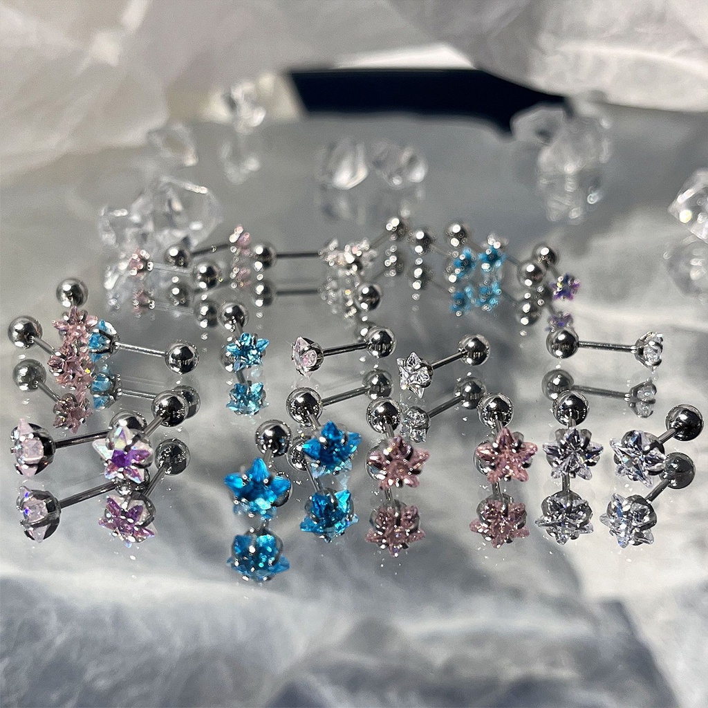 1pc 6mm bông tai nhỏ tối giản sáng bóng zircon năm cánh ngôi sao thời trang đinh tán