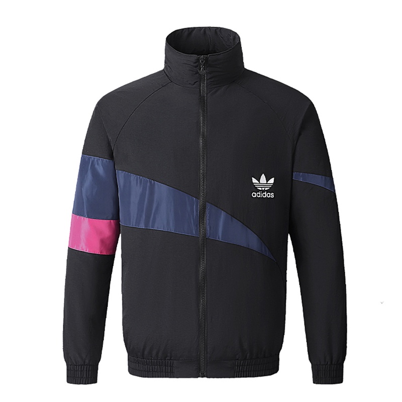 Thêu logo adidas áo gió ngoài trời ban đầu áo gió đứng cổ áo áo gió unisex áo gió thông thường