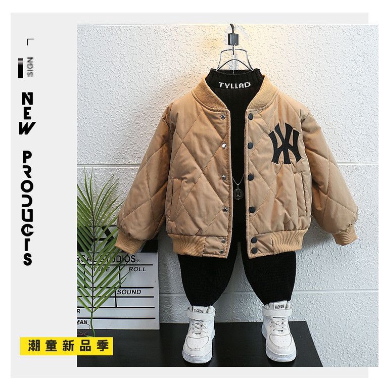 Áo Khoác Bóng Chày Bằng Vải Cotton Dày Thời Trang Thu Đông Cho Bé Trai 100-160