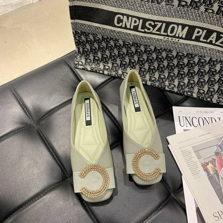 Giày Búp Bê Đế Mềm Mũi Vuông Đính Đá Thời Trang Mùa Xuân Cho Nữ