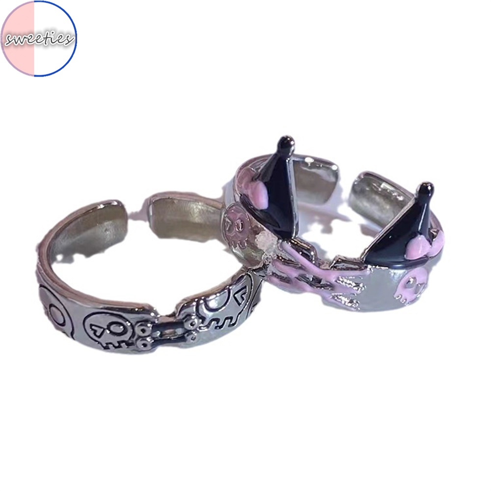 Cặp đôi hàn quốc phim hoạt hình dễ thương kuromi mở điều chỉnh ngón tay trỏ nhẫn bạn thân quà tặng trang sức