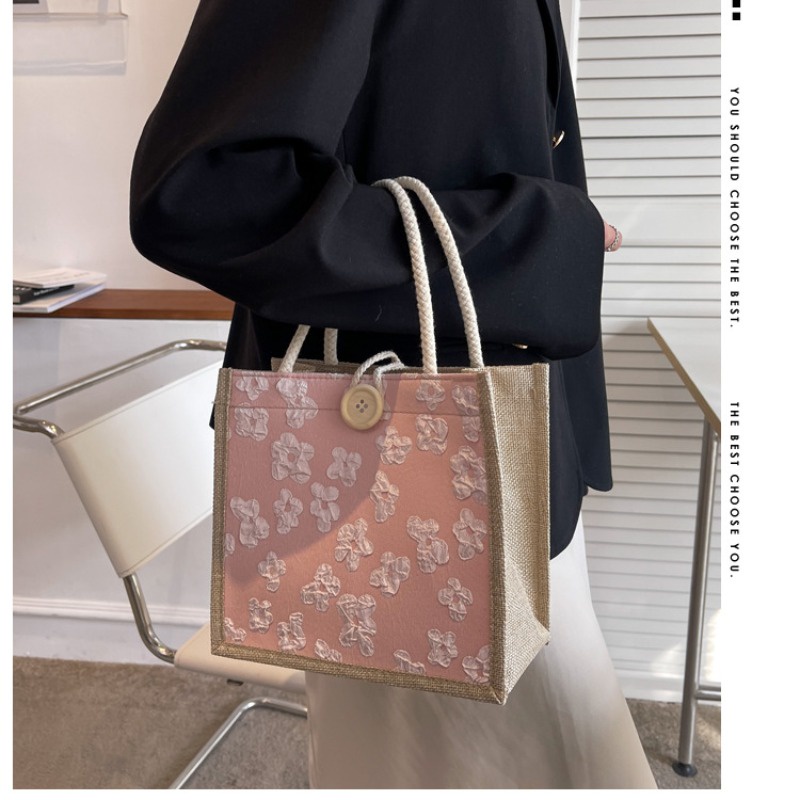 Túi mẹ ngoài trời túi mẹ và bé túi vải lanh cầm tay túi ăn trưa nữ giản dị nhật bản vải lanh sinh viên xách tay túi hộp ăn trưa