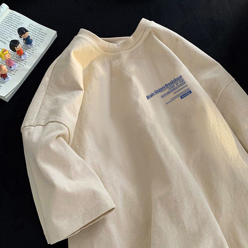 Men's classic simple letter cổ tròn tay ngắn t-shirt cặp đôi sinh viên thời trang lỏng lẻo sang trọng đường phố cao thoải mái nửa tay áo trên