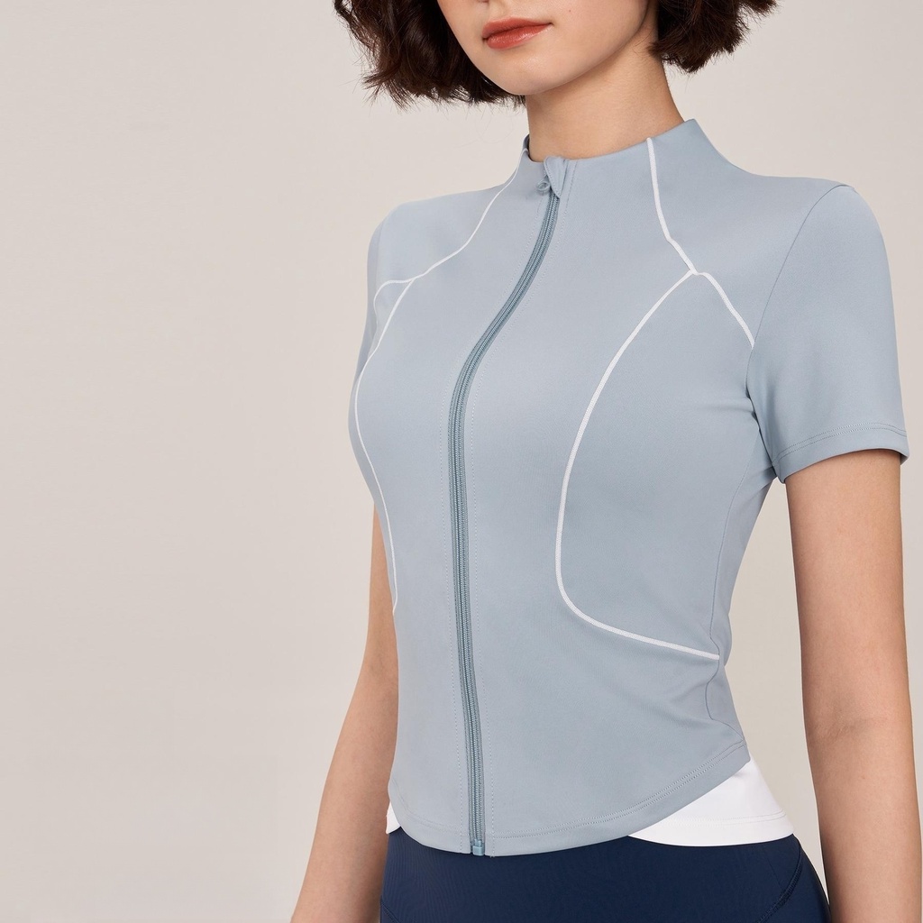 Fit.hert-shirt slim running outdoor patchwork color contrast zipper short-sleeved coat t-shirt