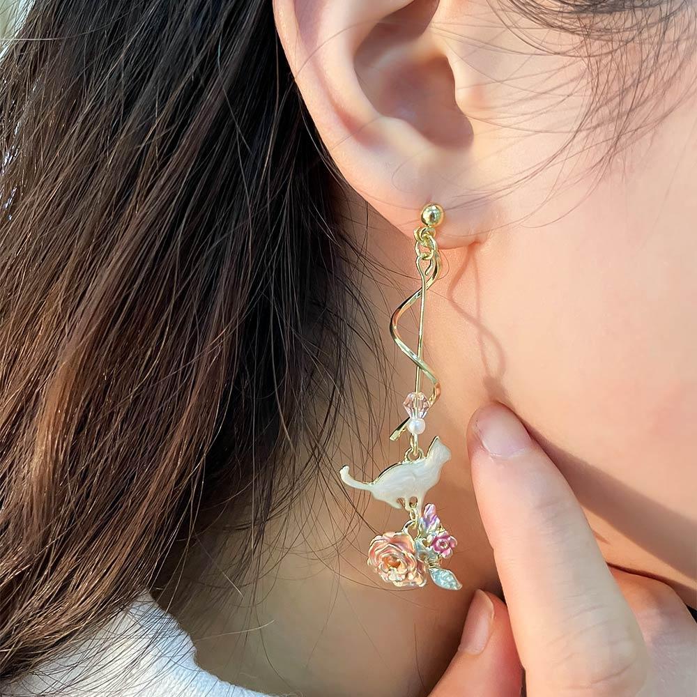 Mocho1 Bông Tai Mạ Bạc 925 Hình Hoa Lá Bất Đối Xứng Thời Trang Cho Nữ