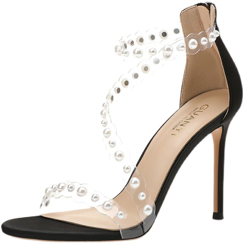 Women's high-heeled shoes , fashion high-heeled shoes, gentle pearl shoes, sexy transparent high-heeled shoes