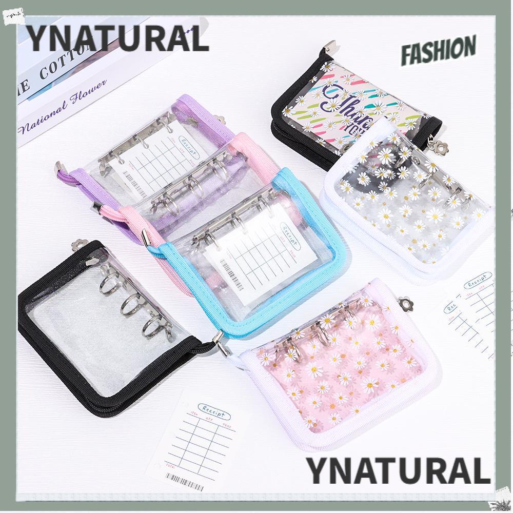 YNATURAL Mini Rings Binder Stationery Star Chaser Photo Album Notebook Cover Creative File Folder 3-hole Daisy Flower Zipper Diary Book Loose-leaf Refill/Multicolor