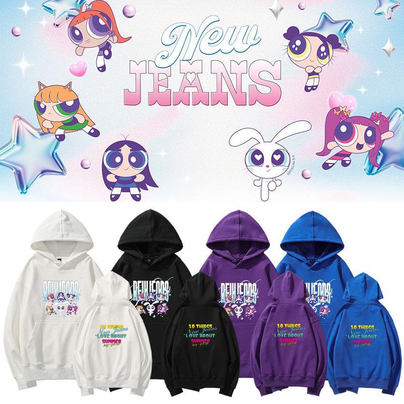 New jeans powerpuff girls 2023 album get up hoodie nam women plus size minji hanni danielle haerin hyein cartoon print sweatshirt harajuku fashion street casual pullover top