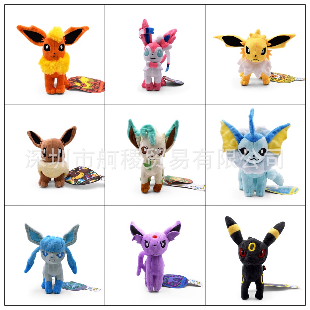 Gia đình evee mới tư thế đứng nhỏ evee búp bê sang trọng umbreon espeon jolteon flareon doll