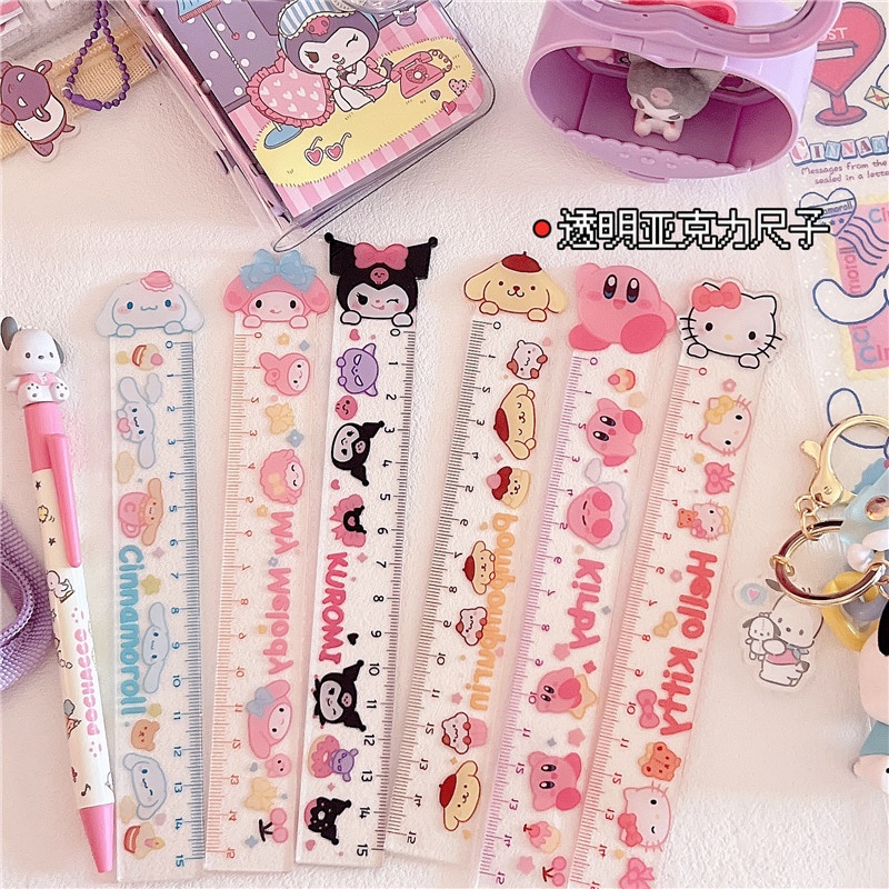 Sanrio melody kuromi cinnamoroll dễ thương thước 15cm hellokitty acrylic thước trong suốt quà tặng văn phòng phẩm cho học sinh