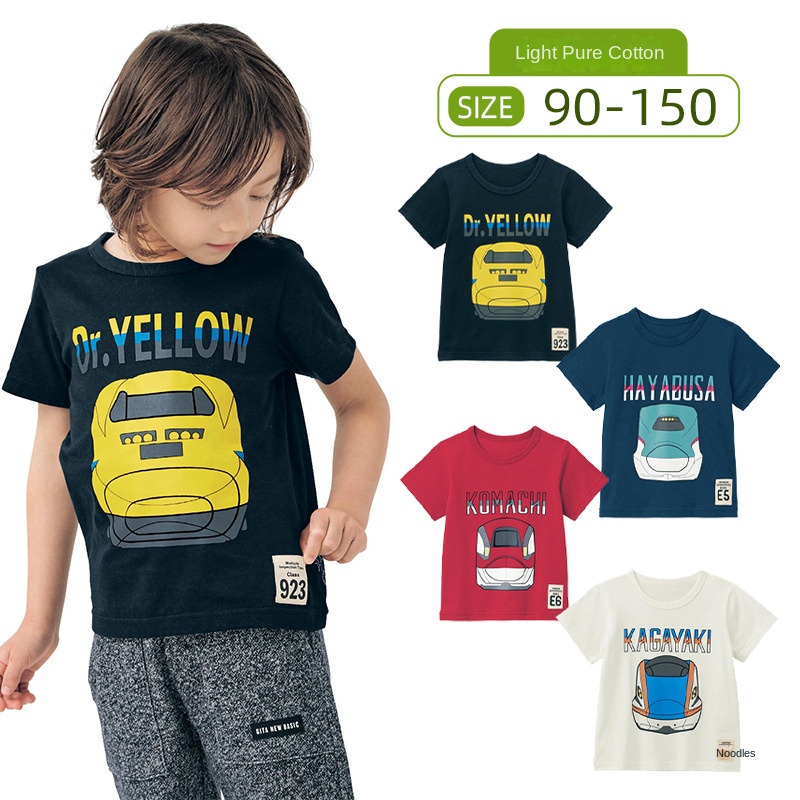 Quần áo trẻ em summer boys 'short-sleeved t-shirts, children cotton half-sleeved shirts, shinkansen bullet train pattern, japanese baby children's clothing crewneck-0813