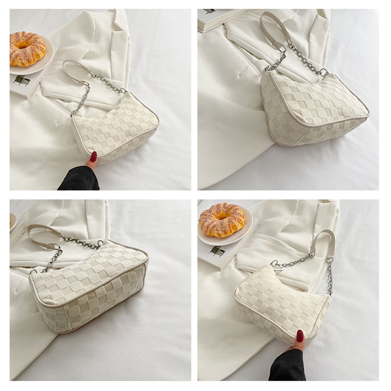 Túi xách MOWEIKAIDI đeo dưới cánh tay kẻ caro phối xích thời trang Hàn Quốc cho nữ