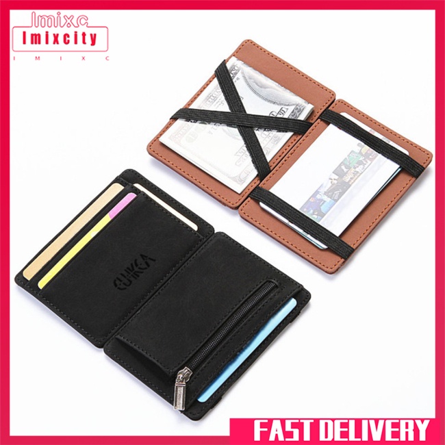 Imixcity men magic wallet chủ thẻ lật sáng tạo màu rắn ví tiền xu ví ngắn để làm quà tặng