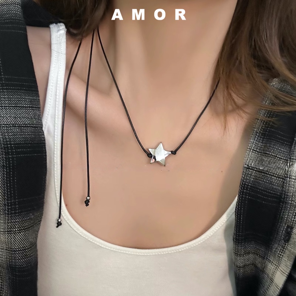 Dây đen ngôi sao choker vòng cổ nữ màu đen