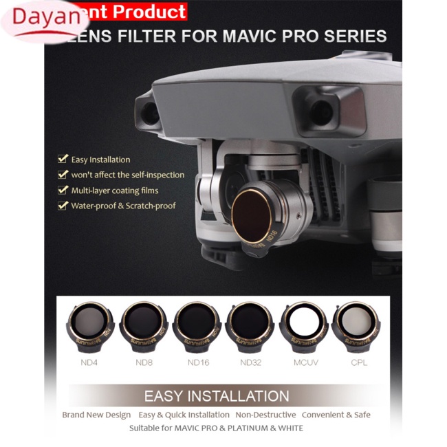 Bộ lọc ống kính dayan sunnylife mcuv cpl nd4 nd8 nd16 nd32 cho dji mavic pro platinum & white lens / camera filter