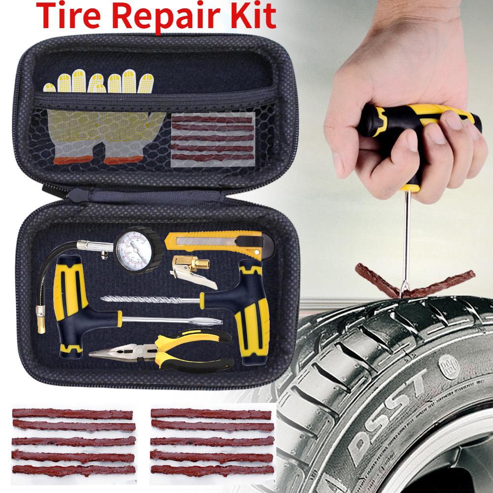 Bộ dụng cụ sửa chữa lốp ô tô chuyên nghiệp với túi lưu trữ bộ dụng cụ nghiên cứu nhà để xe máy ô tô xe máy không săm lốp thủng phích cắm máy khoan công cụ sửa chữa bit