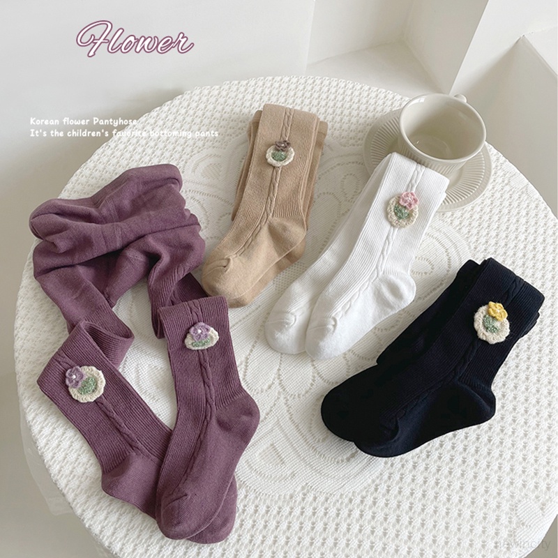 Trẻ em hàn quốc cô gái mùa đông len hoa jacquard sweet leggings