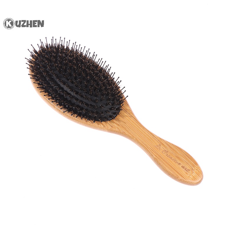 Lược massage KUZHEN lông lợn rừng tay cầm gỗ duỗi nhiệt gỡ rối