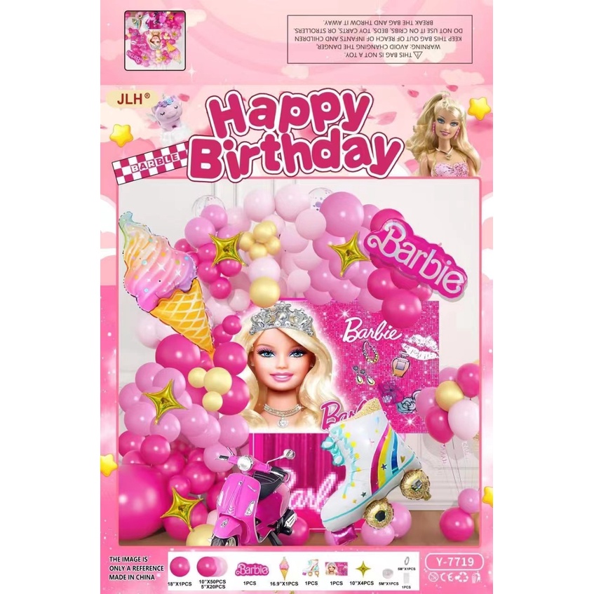 Chủ đề tiệc sinh nhật cho bé gái barbie bong bóng phim nhôm bộ tiệc sinh nhật cho trẻ em bong bóng chủ đề barbie