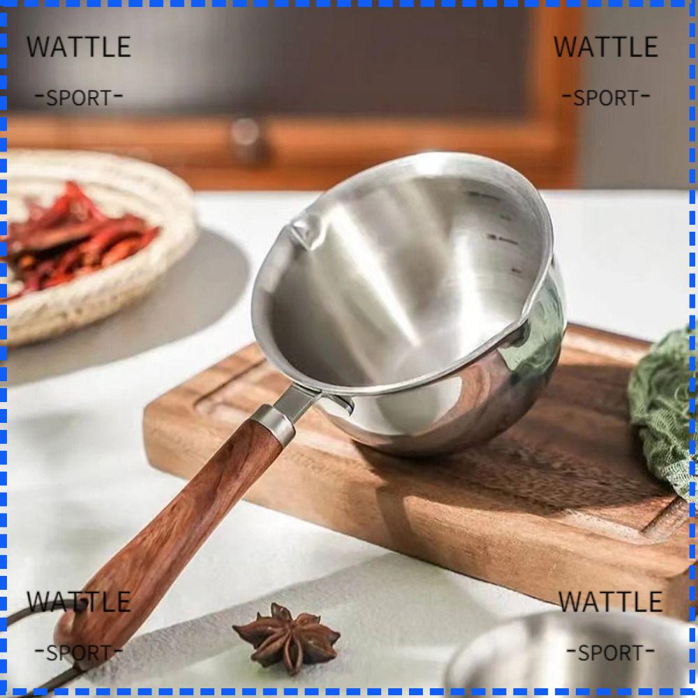 Wattle nồi sữa gravy nồi nấu đa năng tay cầm bằng gỗ nồi nấu chảy bằng thép không gỉ