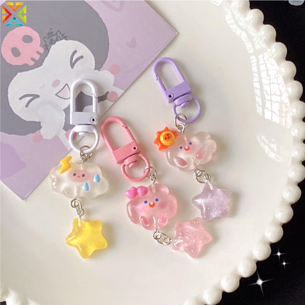 Ice móc khóa trong suốt đẹp lấp lánh sao và mây móc khóa ins phim hoạt hình cô gái dễ thương trái tim học sinh túi đi học mặt dây chuyền quà tặng mặt dây chuyền chìa khóa xe hơi