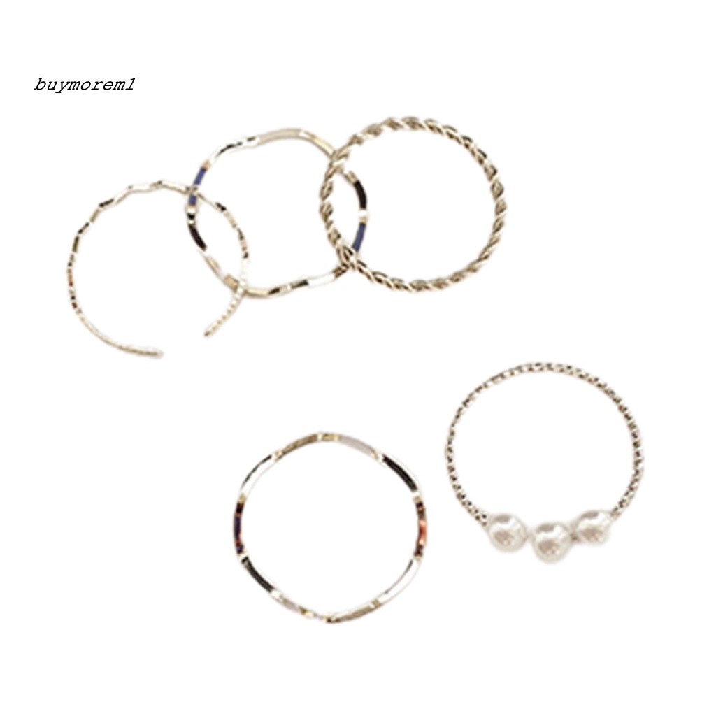 Muam 5 cái nhẫn nữ ngón tay trang sức thời trang giả ngọc trai nhẫn hình cong bộ mạ