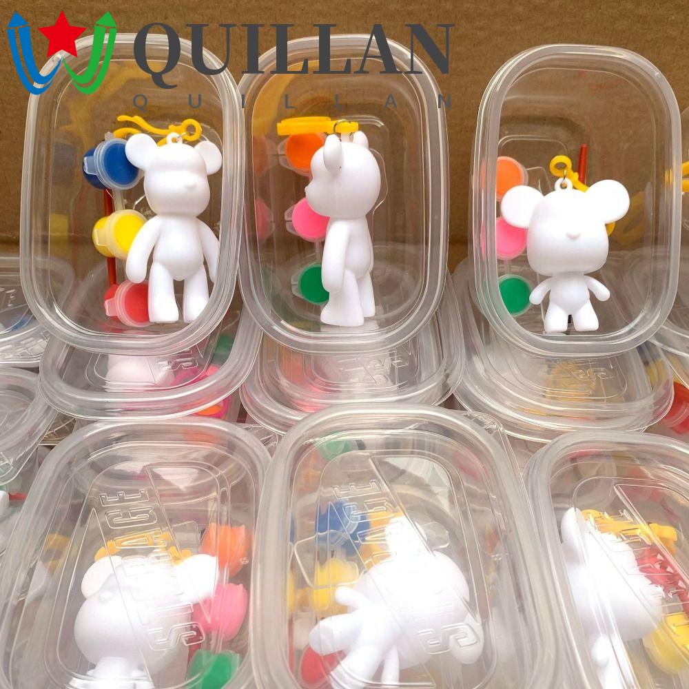Mặt dây chuyền gấu chất lỏng quillan, gấu màu bột màu gói vật liệu sơn động vật bộ thủ công, phôi trắng tự làm tranh vẽ tay graffiti bạo lực gấu móc khóa bộ cha mẹ-con