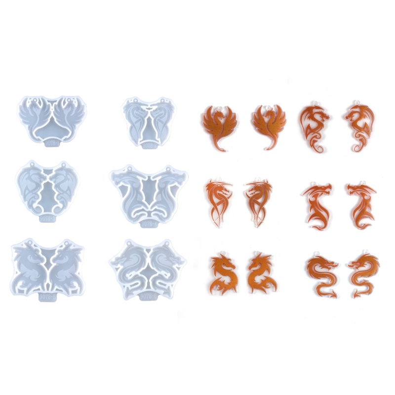 Bộ 6 Khuôn Làm Bông Tai Hình Rồng Bằng Nhựa epoxy Độc Đáo diy