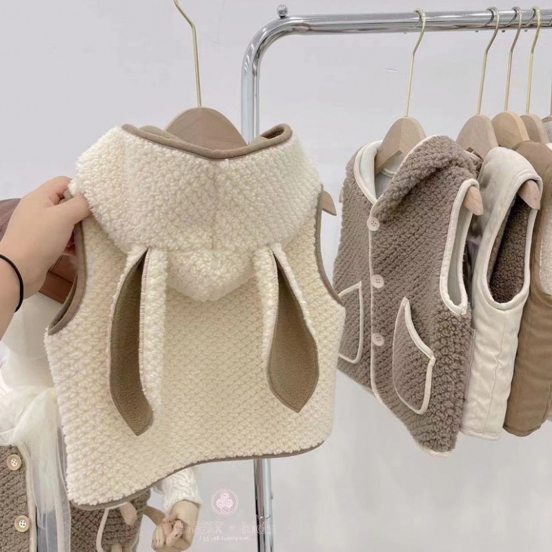 Vest trẻ em phong cách thu đông cừu lông cừu trùm đầu vest thời trang nhỏ vừa-size áo vest trẻ em ghi lê bên ngoài chúng tôi