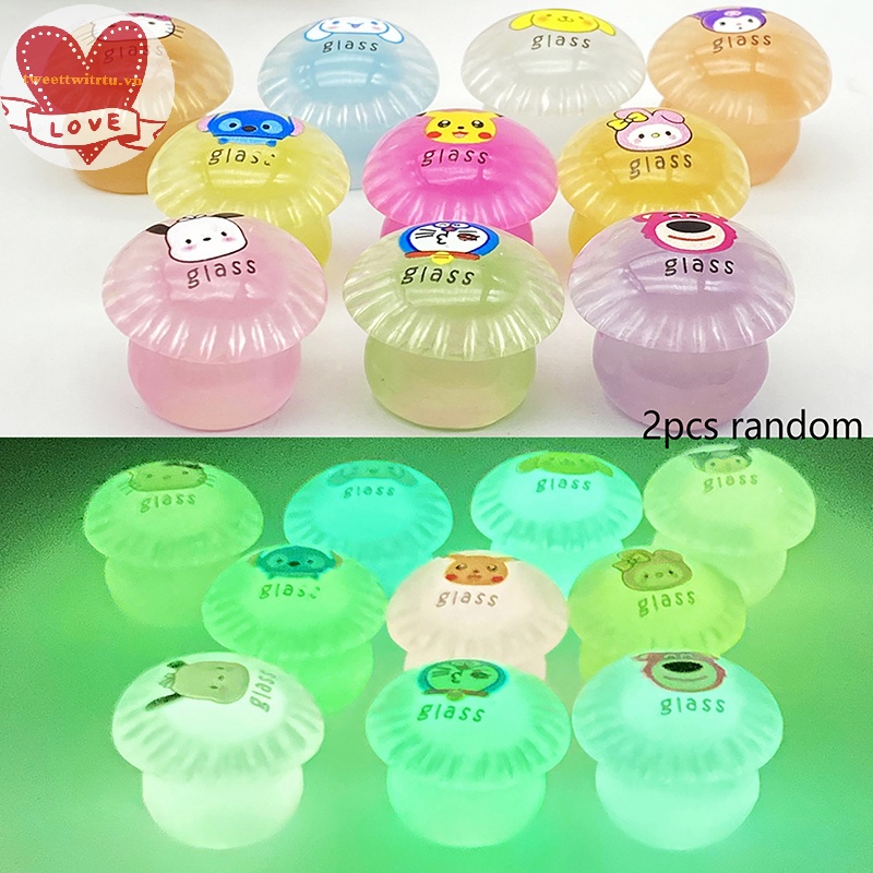 Trwitu diy cream gel case điện thoại keychain trang sức phụ kiện 2 cái nhựa nhỏ phát sáng sanrio nấm đồ chơi máy tính để bàn mặt dây chuyền nhỏ vn