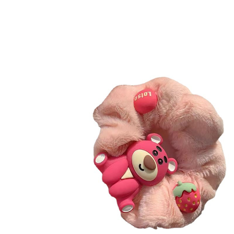 Dây Cột Tóc Lông Xù Hình Gấu / Dâu Tây Màu Hồng Dễ Thương Thời Trang Thu Đông