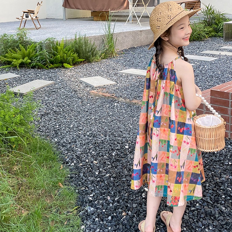 Se7en Đầm Công Chúa Hai Dây Nhún Bèo Họa Tiết Sọc Caro Thời Trang Mùa Hè Xinh Xắn Cho Bé Gái