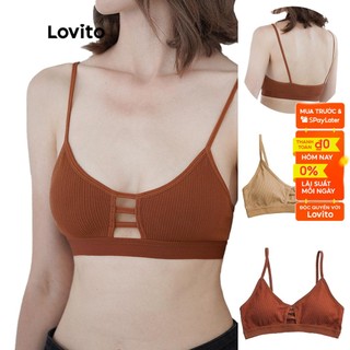 Áo ngực Lovito dáng ôm màu trơn kiểu khoét rỗng cơ bản L13X107 (Màu caramel/ màu cà phê)