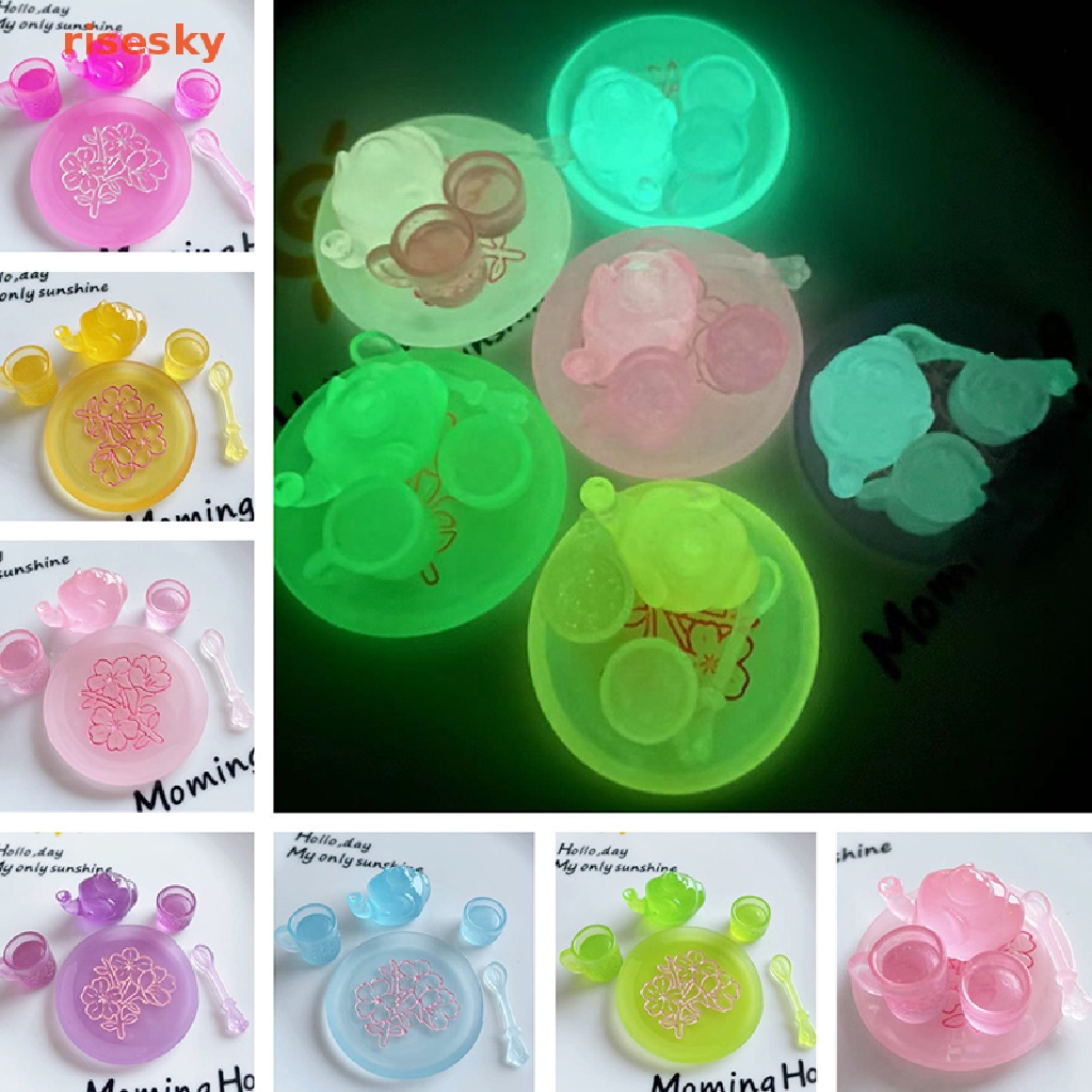 Bộ Ấm Trà Ba Chiều Bằng Nhựa Resin Ba Chiều Màu Dạ Quang Trong Suốt