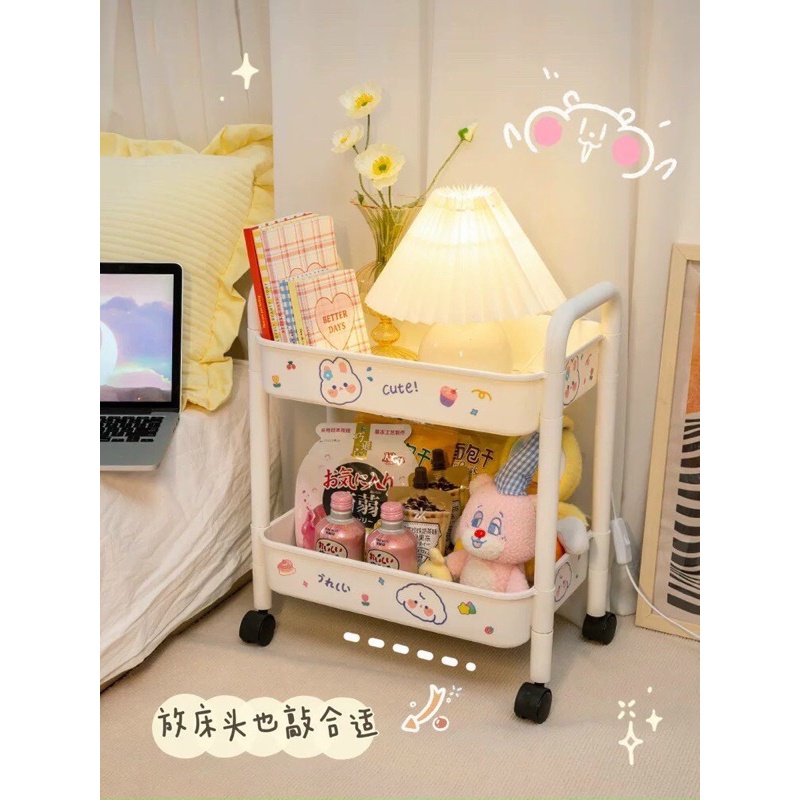 Kệ Xe Đẩy Nhựa 3 Tầng Trắng Kèm Sticker Trang Trí Mới 2023