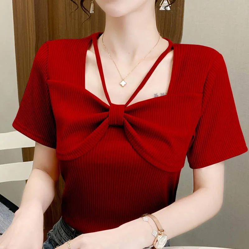 Áo Thun Tay Ngắn Phối Nơ Thiết Kế Hợp Thời Trang