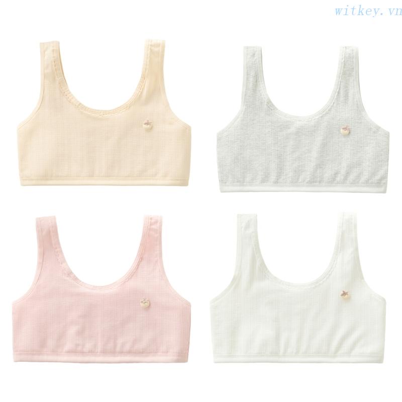 Áo Lót Thể Thao Hai Lớp Không Gọng Phối Ren Màu Trơn Họa Tiết Dâu Tây Dễ Thương Cho Tuổi Teen