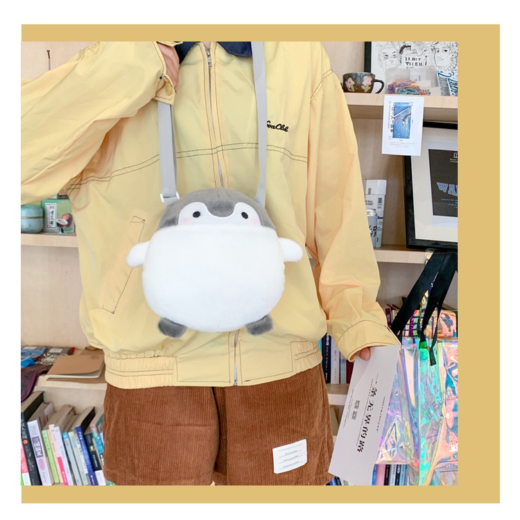 Túi Đeo Chéo Hình Chim Cánh Cụt Nhồi Bông Dễ Thương Phong Cách Nhật Bản