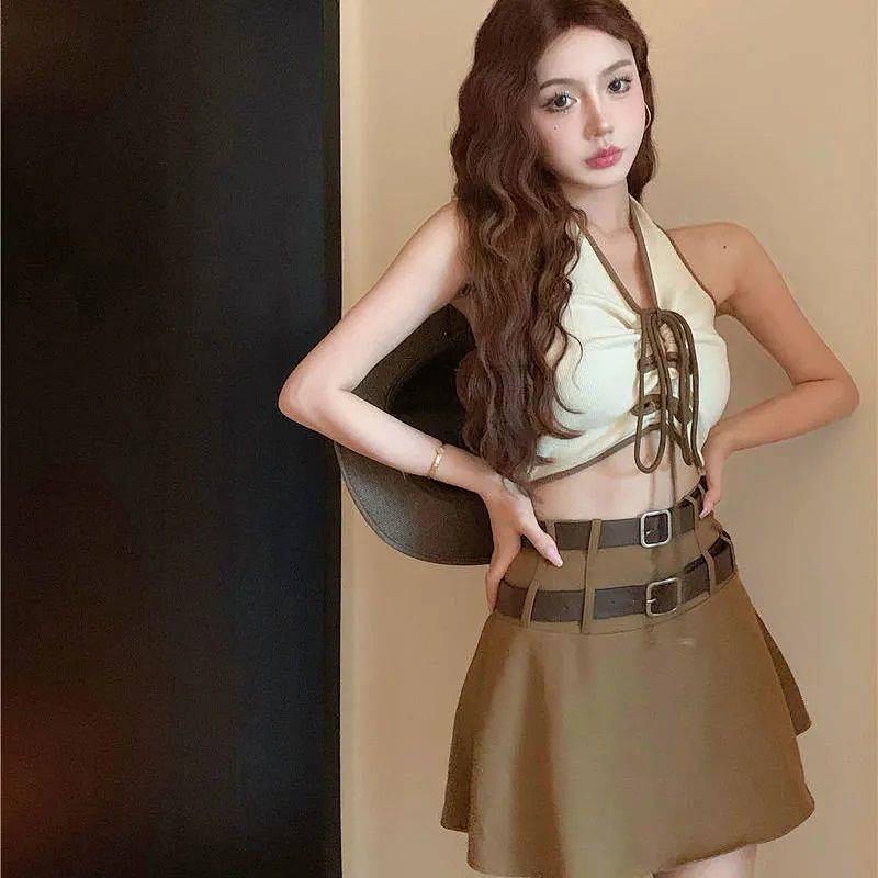 Pure Desire Style Hot Girl Camisole Women's Summer Design Sense Niche Sleeveless Outer Wear Sports Short T-shirt Top Ins kVlB