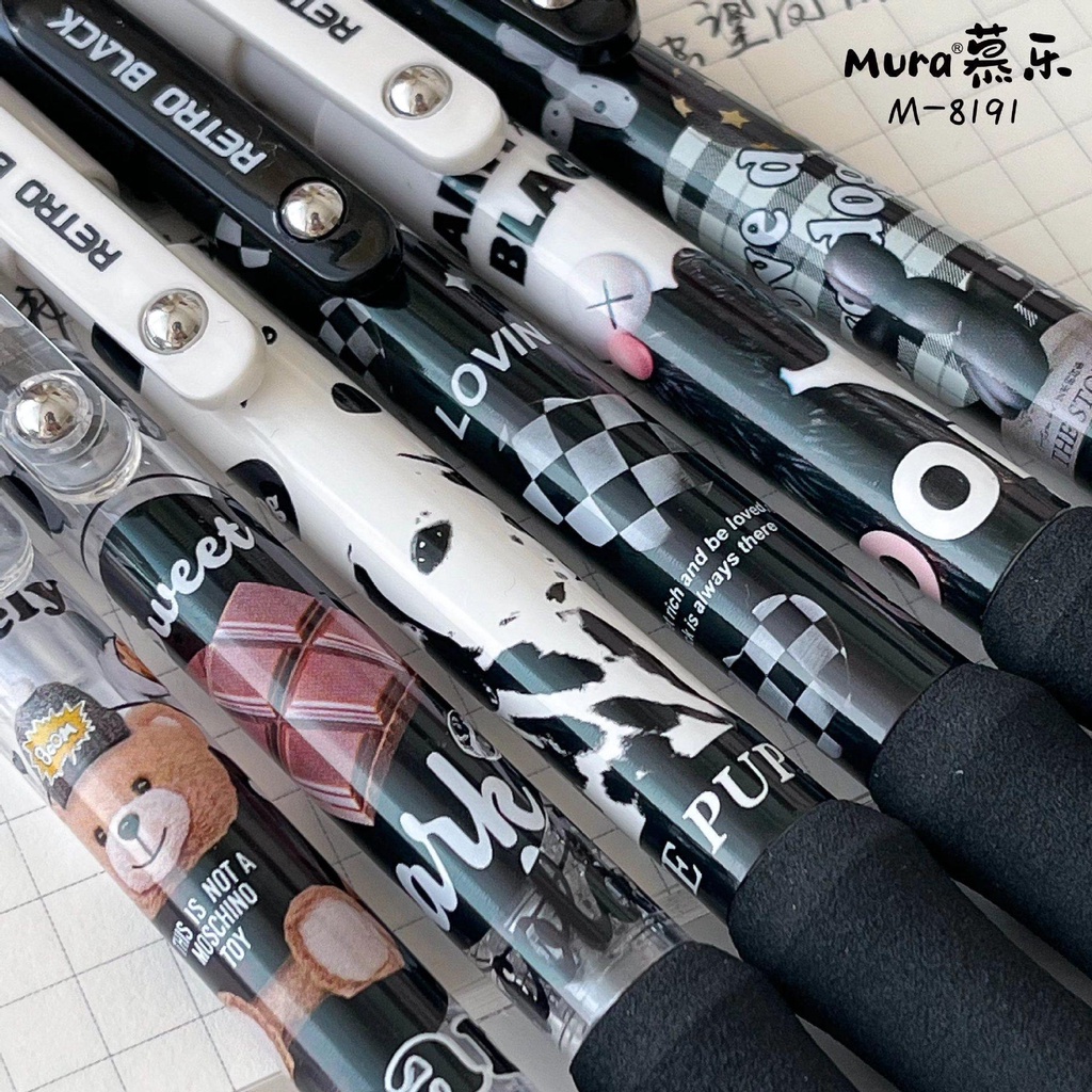 Bút gel Mura-8191 Retro black đệm tay mực đen