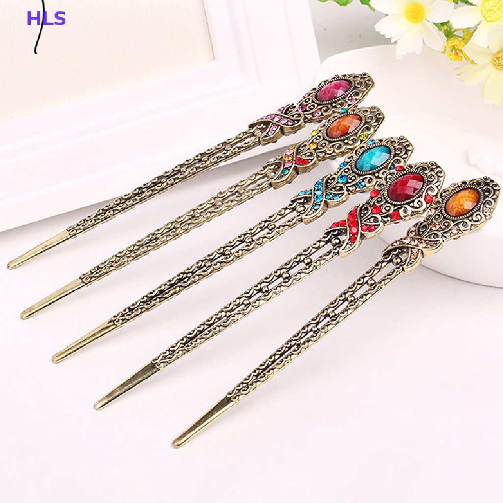 Trâm Cài Tóc Kim Loại Đính Đá Pha Lê Phong Cách Vintage Đơn Giản