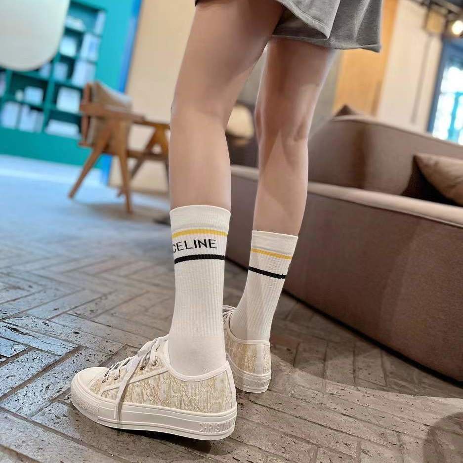 0XQQ DIOR letter printing embroidery 2023 new spring canvas shoes all-match flat white shoes presbyopic board shoes for women